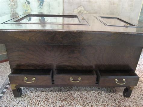 Japanese Dark Wood Grain Hibachi Coffee Table With Drawers Coffee