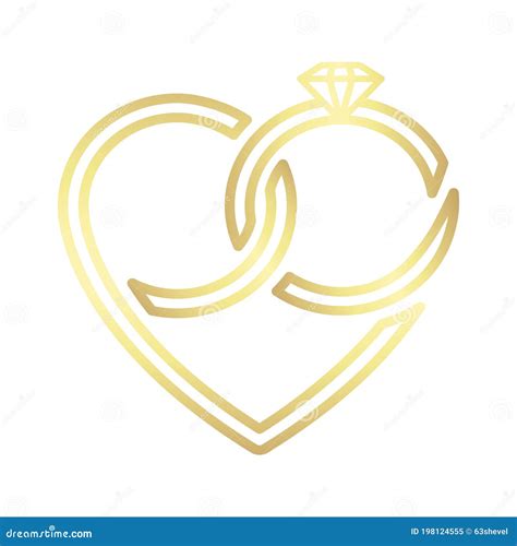 Two Wedding Gold Intertwined Rings Forming A Heart Vector Icon