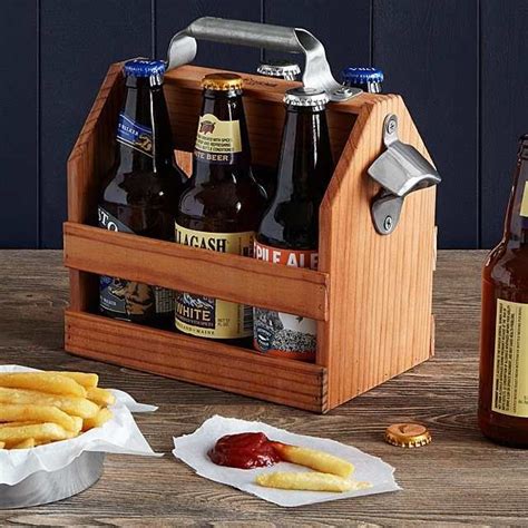 A Wooden Beer Holder With An Opener If He Is A Fan Of Star Wars Then