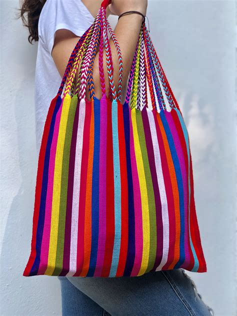 Handwoven Mexican Tote Eco Friendly And Reusable Colorful Cotton Bag