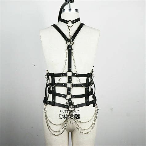 sexy women faux leather body garter harness waist bra chain belt strap suspender ebay