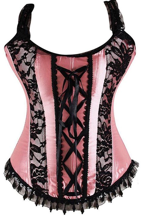 Atomic Pink And Black Floral Lace Overbust Corset Productsatomic