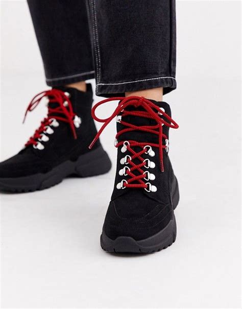 pullandbear contrast lace hiker boots in black asos pull and bear hiker winter boot asos