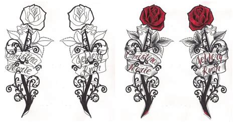 Gothic Roses With Banner Tattoo Designs By Rosanne