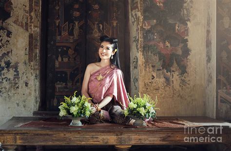 Beautiful Thai Girl In Traditional Dress Costume Photograph By Sasin