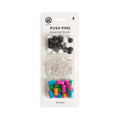 U Brands Push Pin Variety Pack Assorted Steel Point 80 Count 578u