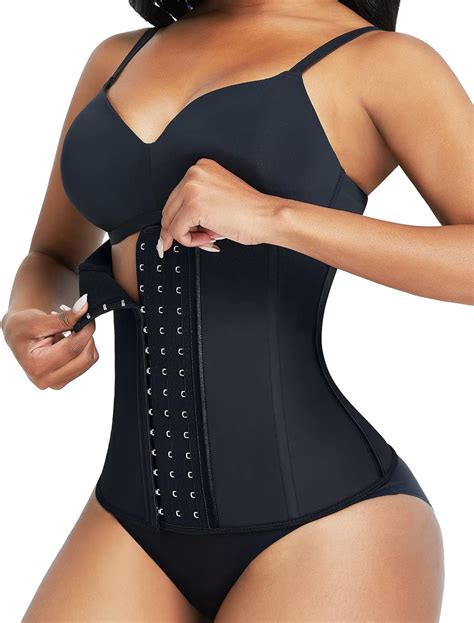 feelingirl waist trainer for women tummy control waist cincher latex corset of 9 steel boned