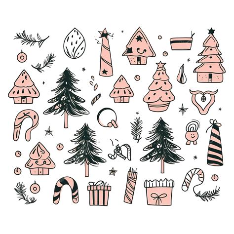 Big Set Of Christmas Decorative Icons Design In Doodle Style Christmas