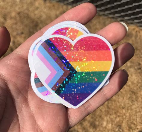 Holographic Pride Flag Heart Pride Flag Stickers Inclusive Pride