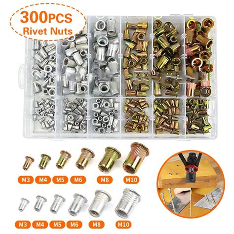 300pcs M3 M4 M5 M6 M8 M10 Zinc Plated Rivet Nuts Blind Set Nutserts Threaded Insert Nutsert Cap