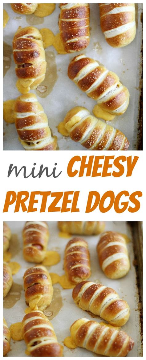 Serve with a variety of mustards or cheese sauce. Mini Cheesy Pretzel Dogs | Recipe | Hot dogs, Soft ...