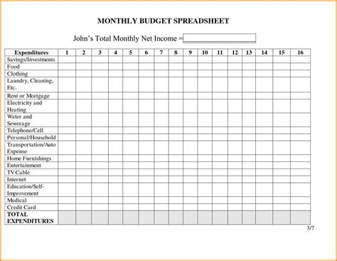 Monthly Personal Expenses Spreadsheet Spreadsheet Downloa Monthly