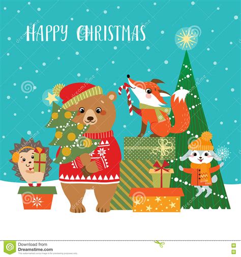 Love animals and that rustic look? Woodland Christmas Greetings Stock Vector - Illustration ...