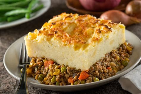 Shepherd's pie is basically a casserole made of cooked meat with gravy which gets topped with a layer of mashed potatoes and then baked. Shepherd's Pie | MaxLiving