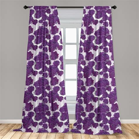 Mauve Curtains 2 Panels Set Unusual Vivid Allium Flower Petals Design