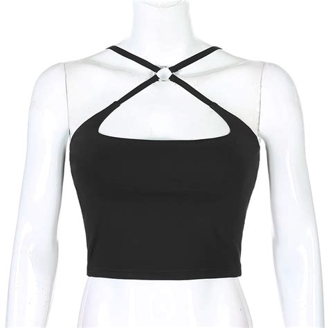 Free Shipping Solid Clubwear Cross Cut Out Crop Top Jkp4552
