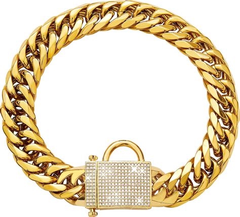 Pradog Gold Chain Dog Collar With Zirconia Locking 18k