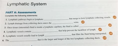 Solved Lymphatic Systenm Part A Assessments Complete The