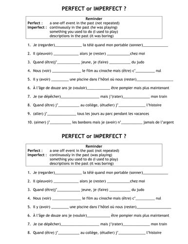 Perfect Or Imperfect In French By Anyholland Teaching Resources Tes