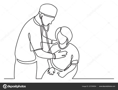 Continuous Line Drawing Doctor Examining Female Patient — Stock Vector