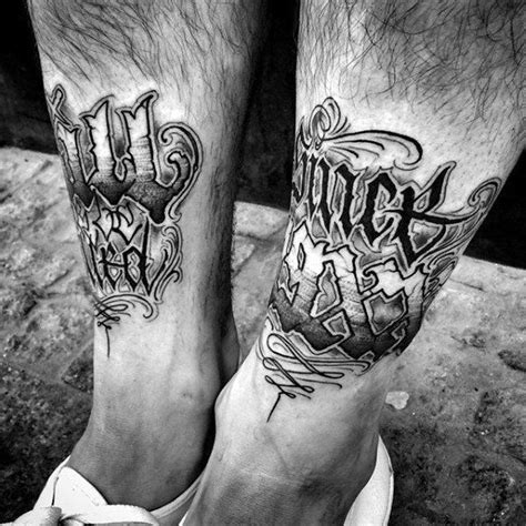 Amazing Shin Tattoo Lettering Design On Man Shin Tattoo Tattoo