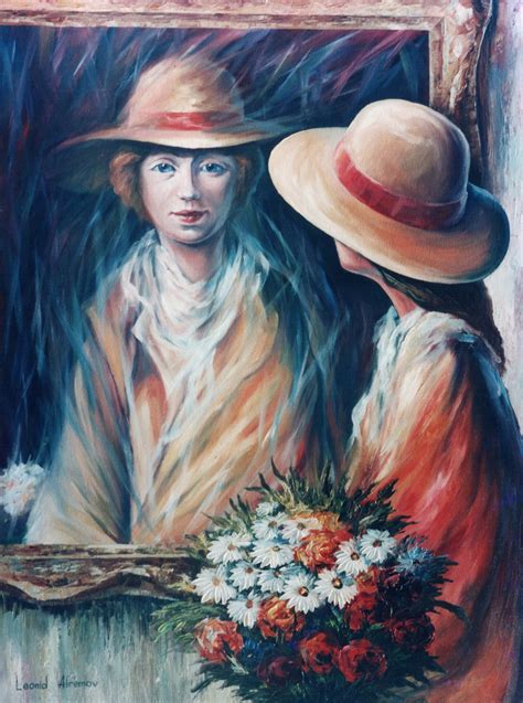 The Lady In The Mirror — Palette Knife Oil Painting On Canvas By Leonid