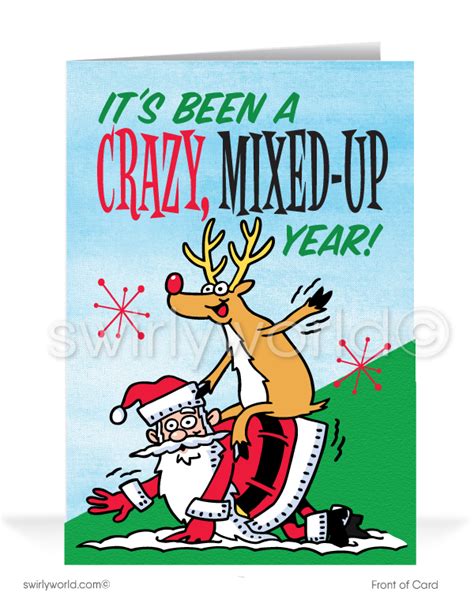 Funny Humorous Beat Up Mixed Up Santa And Reindeer Merry Christmas
