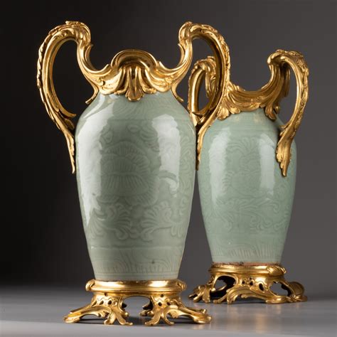 Pairs Of Celadon Porcelain Vases Paris Around 1760 Ref101634