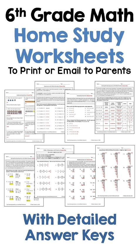 6th Grade Math Home Study Packet To Print Or Email To Parents Middle