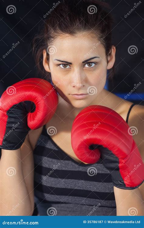 Close Up Of A Beautiful Woman In Red Boxing Gloves Stock Image Image