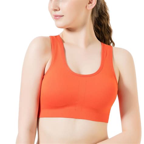 women s sports bra cross back medium impact wirefree yoga bras orange c4183isx8z3 stylish