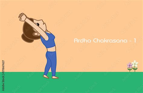 Yoga Cartoon Vector Pose Ardha Chakrasana Step Stock Vektorgrafik Adobe Stock