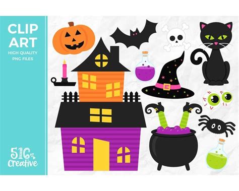 Halloween Clip Art Haunted House Clipart Witch Clip Art Etsy