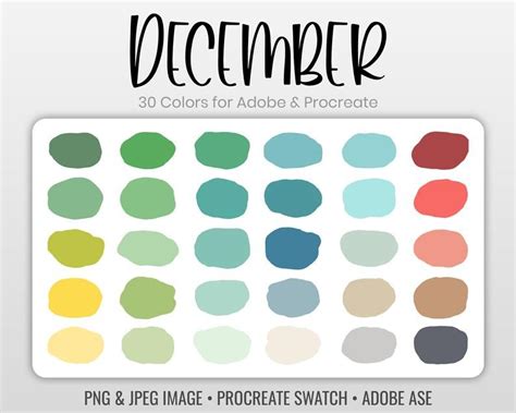 December Christmas Holiday Color Palette For Procreate And Etsy