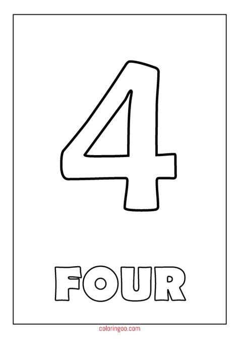 Printable Number 4 Four Coloring Page Pdf For Kids Printable