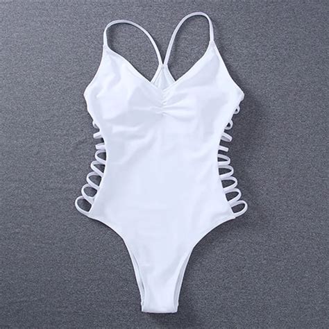 funfeliz white one piece swimsuit female backless bandage bikini 2018 women monokini swim suits