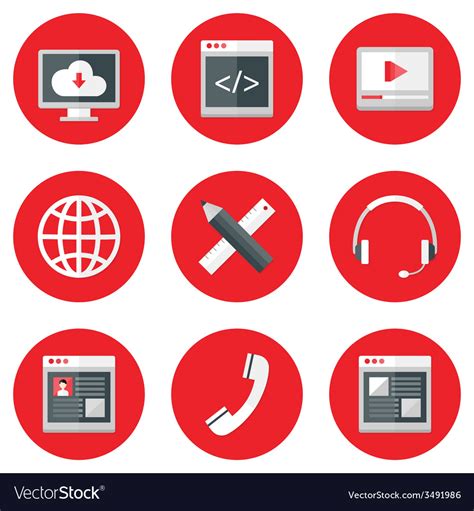 Website Icons Set Over Red Royalty Free Vector Image
