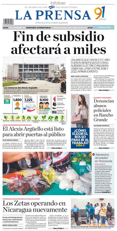 La Prensa Nicaragua Jueves 23 De Noviembre De 2017 Infobae