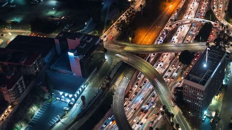 Time Lapse Traffic On The 110 Downtown Los Angeles Highway At Night