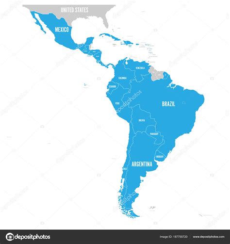 Mapa Político Da América Latina Azul De Estados Latino Americanos