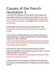 Cor Docx Causes Of The French Revolution Look Back At The Information On These Sheets