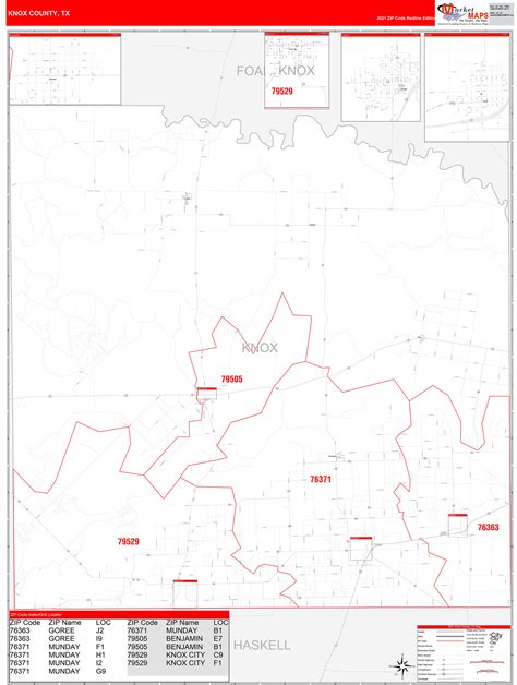 Knox County Tx Zip Code Wall Map Red Line Style By Marketmaps