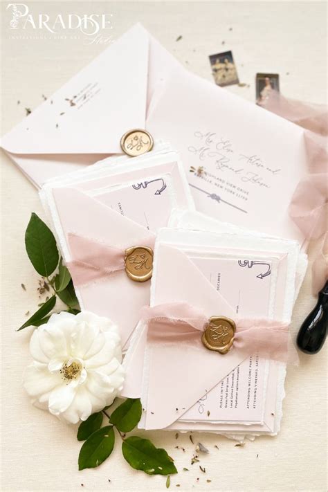 Handmade Paper Wedding Invitations Nude Envelopes Dusty Pink Silk