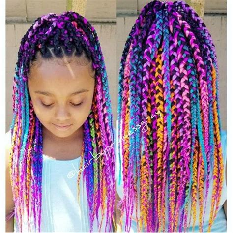 Rainbow Box Braids Hair Styles For Naturally Curly Coily Kids Kids