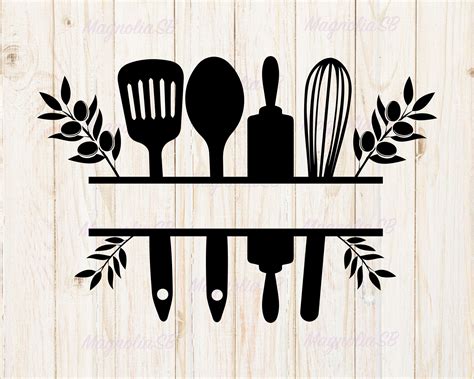 Kitchen Utensils Split Monogram Svg Kitchen Logo Svg Kitchen Etsy