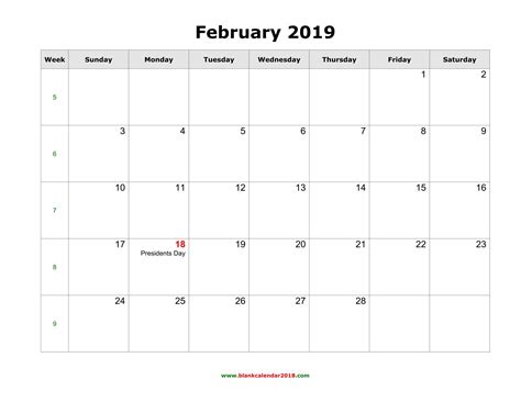 Feel free to download / print tds. blank holidays calendar february 2019 landscape