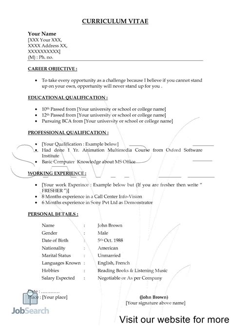 resume sample format  word  student   marie