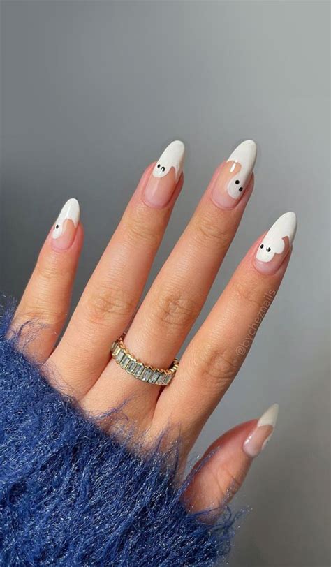 47 Cute And Spooky Halloween Nail Ideas 2022 Little Ghost French Tips 1