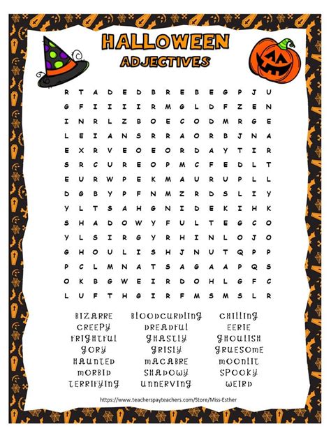 Halloween Adjectives Word Search Freebie Adjective Words Halloween