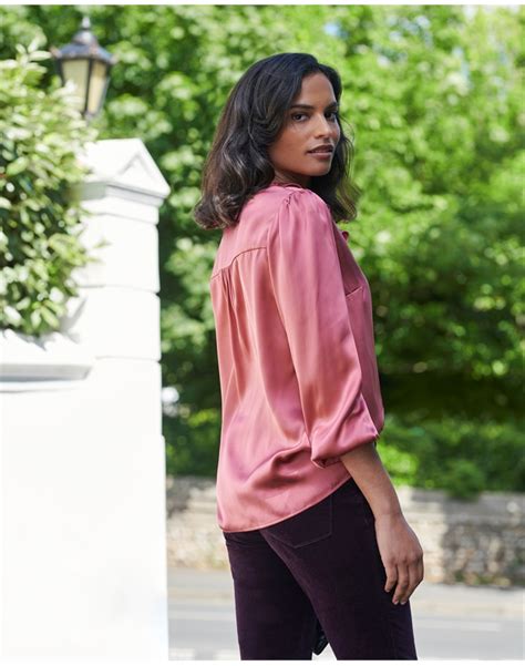 Mid Pink Silk Satin Ruffle Blouse Pure Collection